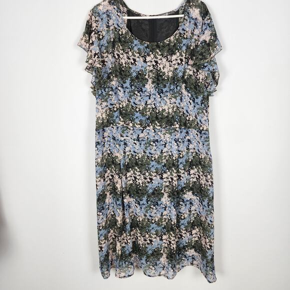 Signature Collection Floral Dress Size 22/24W Flutter Sleeve Art to Wear Office - Picture 1 of 10